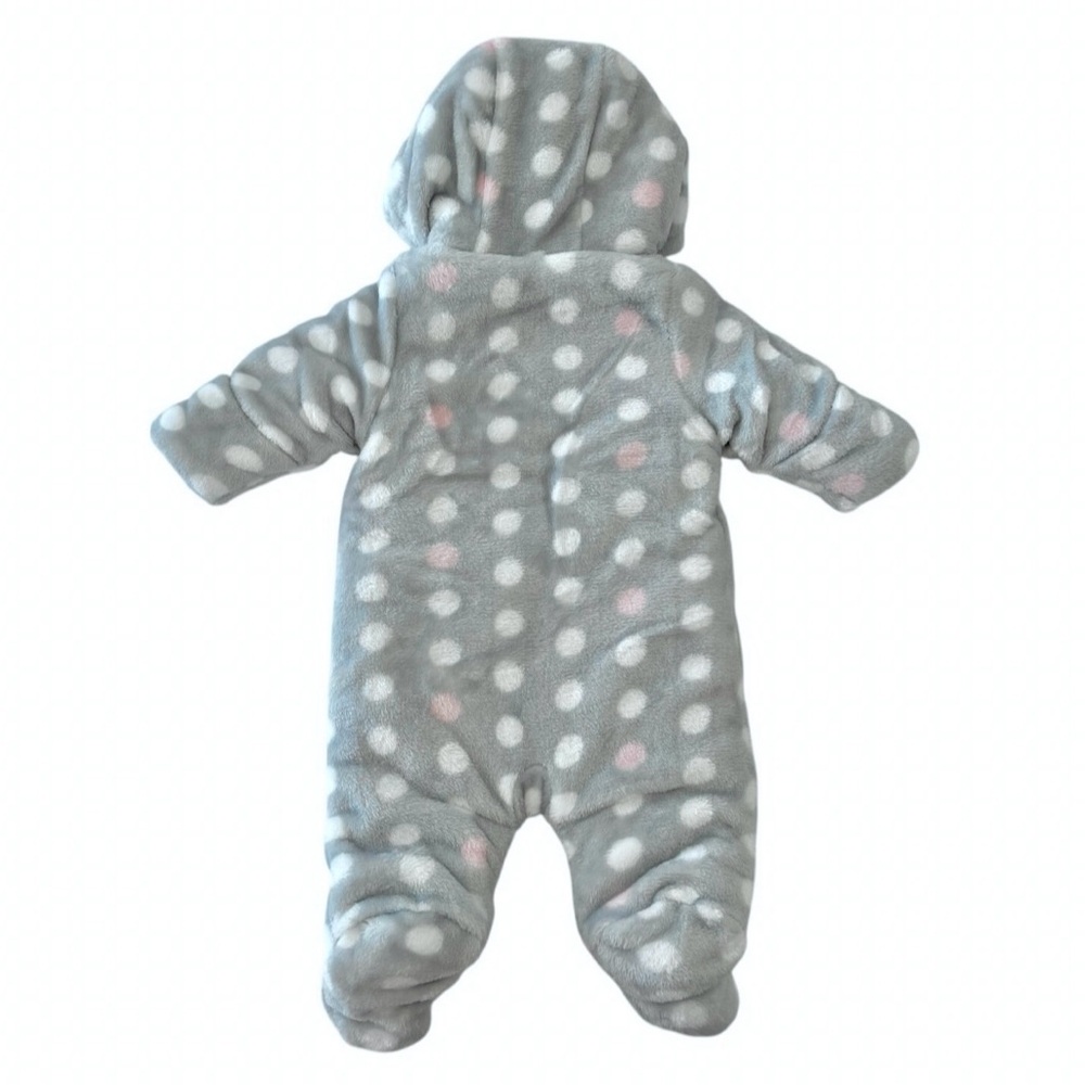 Wonder Nation Baby Girl Plush Zip-Up Bunting Suit White & Pink Polka Dot 0-3 MTH - Picture 4 of 5